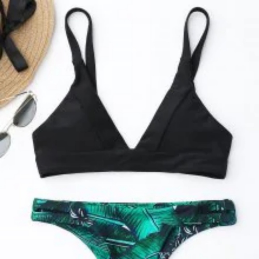 Leaf Print Thong Bikini Set